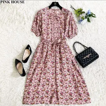 PINK HOUSE 꽃무늬 리본 벨트 롱 원피스 핑크하우스