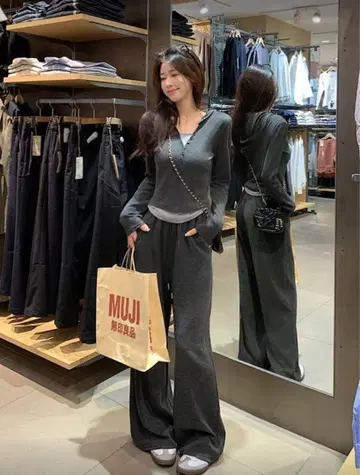 shein 왕홍 공항 코디 그레이 M