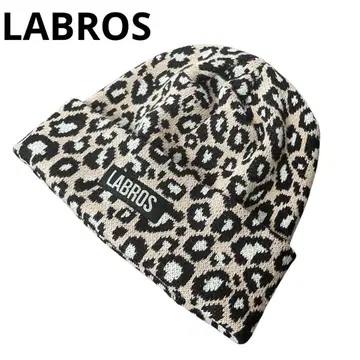 새상품급 LABROS 비니 레오파드 니트 모자 핑크