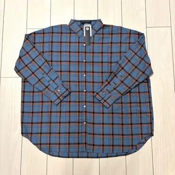 새상품 지나시스 모듬 체크 셔츠 LS 블루 x 오렌지 86 F