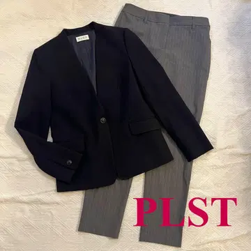 PLST 네이비 그레이 노카라 팬츠 셋업