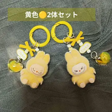 Labubu 봉제 인형 키링 옐로우 컬러 2체 세트 Labubu