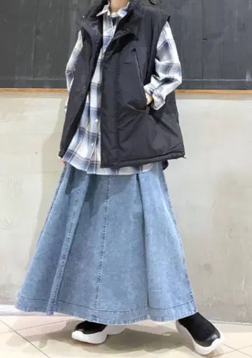 니코앤드 체크 무늬 오버 긴팔 셔츠 여성용 M