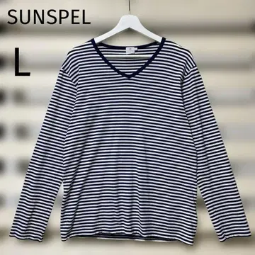 새상품급! SUNSPEL 사우스페루 보더 티셔츠 L V넥 긴팔 영국제