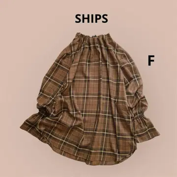 새상품급 [SHIPS 쉽스] 개더넥 전개 체크 블라우스 가을 컬러