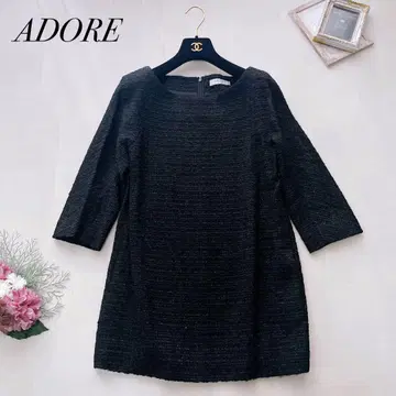 새상품급 ADORE 아도어 트위드 원피스 튜닉 라메 블랙 38