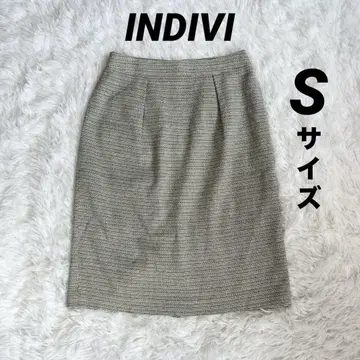 INDIVI 인디비 트위드 무릎 기장 타이트 스커트
