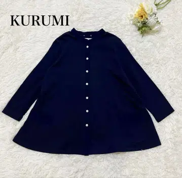 KURUMI 쿠루미 니트 셔츠 플레어 밴드 카라 코튼 네이비
