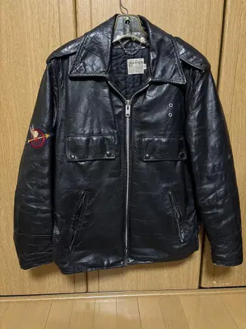 70s 가죽 폴리스맨 자켓 사이즈 34 블랙
