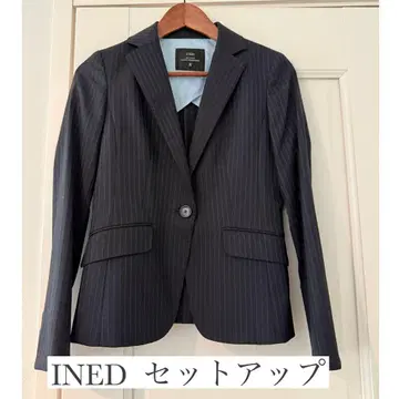 INED 수트 상하의 셋업 플리츠 스커트 네이비 스트라이프 7호