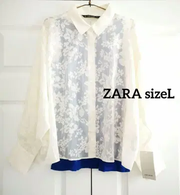 택 포함 새상품 ZARA 자라 sizeL 오간자 블라우스 시어 셔츠