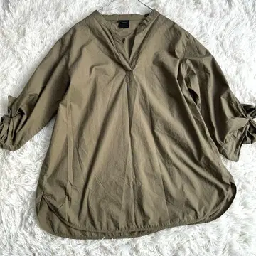 Spick & Span 스키퍼 셔츠 블라우스 7부 소매 리본 카키