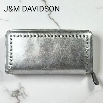 J&M 데이비드슨 스터드 라운드 지퍼 장지갑 실버