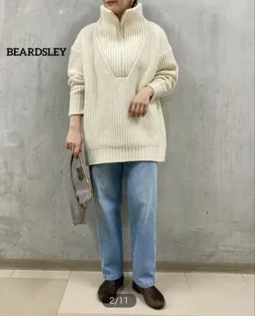 BEARDSLEY 지퍼 하이넥 풀오버 리브 니트 스웨터