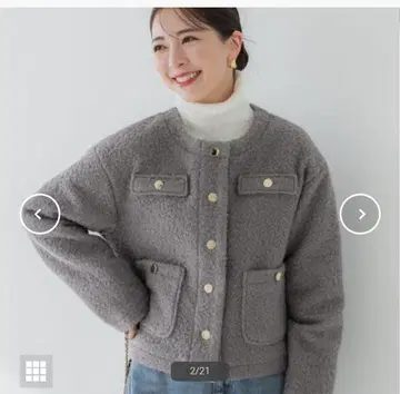 coca 보아 골드 버튼 자켓 그레이