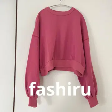 FASHIUR 트레이닝복 맨투맨 크롭 빅 루즈 핑크 y2k