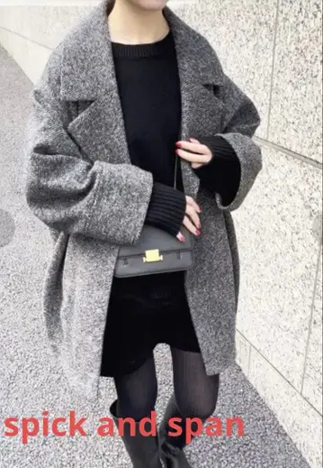 Spick & Span W 슬리버 헤링본 미들 코트 36 블랙