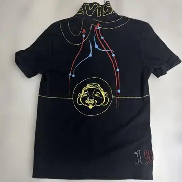 EVISU 자수 디자인 블랙 피케 셔츠 M