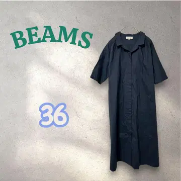 BEAMS 빔즈 네이비 반팔 히요쿠 버튼 셔츠 원피스 36