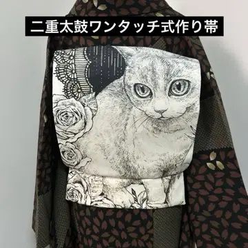핸드메이드 제작 오비 이중 북 원터치식 꽃과 고양이