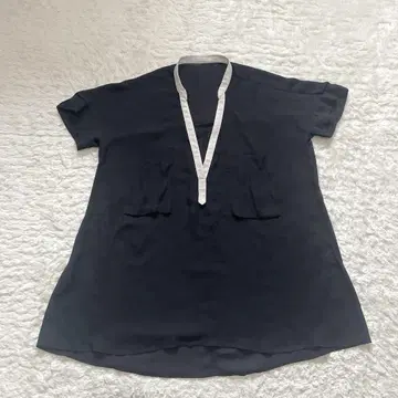 KBF V넥 시어 튜닉 밴드 포함 양 가슴 포켓 L