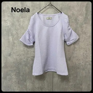 # Noela 노엘라 연보라 스트라이프 퍼프 슬리브 반팔 T셔츠