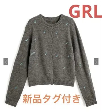 GRL 플라워 자수 니트 가디건 그레이 차콜 택 포함 새상품