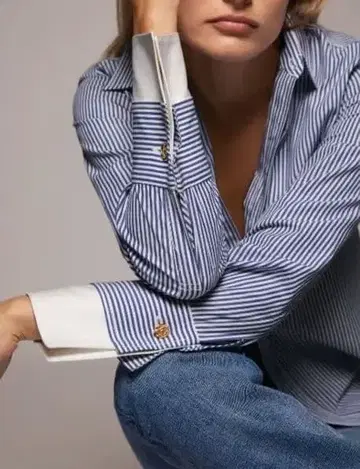 ZARA sizeXXL 대비 커프스 단추 셔츠 자라 스트라이프 셔츠