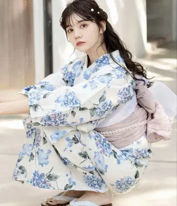 dita 미나토이로 수채화 수국 유카타 오간자 헤코오비 일본 나막신