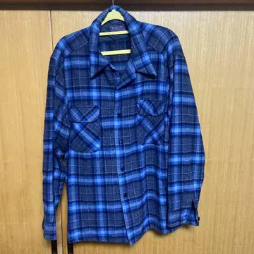 70s PENDLETON 오픈 카라 울 체크 셔츠 USA XL