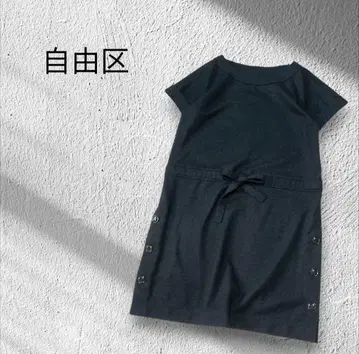 블랙 튜닉 원피스 허리 리본 포함 루즈한 사이즈