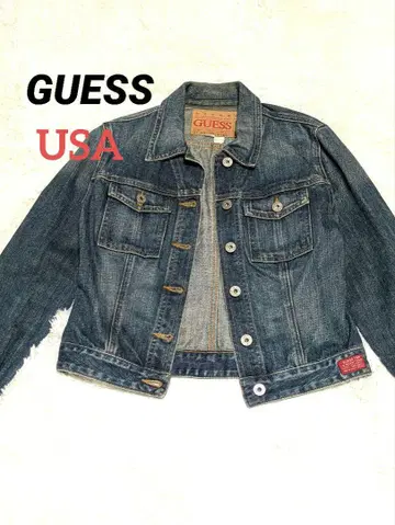 90s GUESS USA 빨간색 택 데님 자켓 G S Y2K