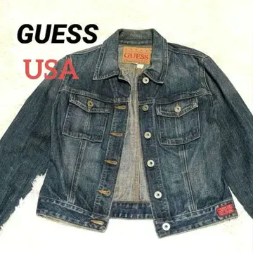 90s GUESS USA 빨간색 택 데님 자켓 G S Y2K