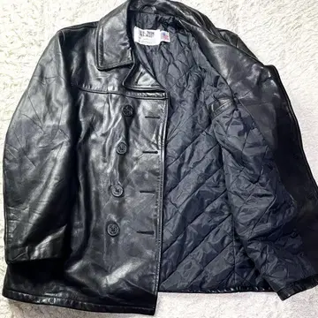 새상품급/레어/44인치 샷 더블 피코트 가죽 자켓 블랙