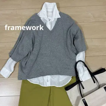 framework 그레이 V넥 니트 반팔 상의