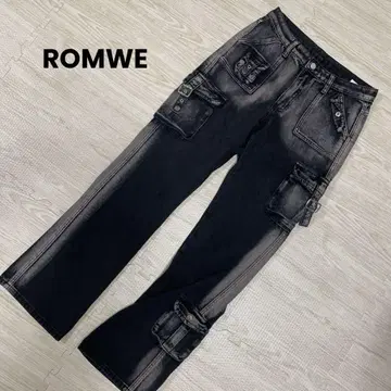 [새상품급] ROMWE 팬츠 카고 팬츠 데님 블랙 데미지