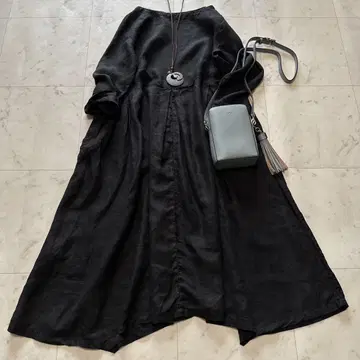 새상품급 nest Robe 네스트로브 린넨 절개 턱 원피스 린넨 블랙