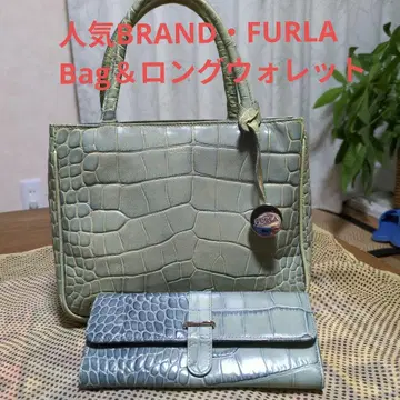 초특가 새상품급 훌라 핸드백 & 장지갑 악어 엠보싱 그린 3층식