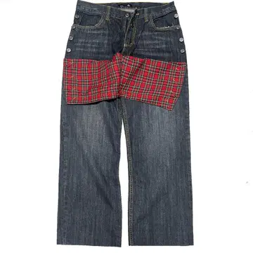 Y2K 데님 기믹 체크 팬츠 L 펑크 락 페어리