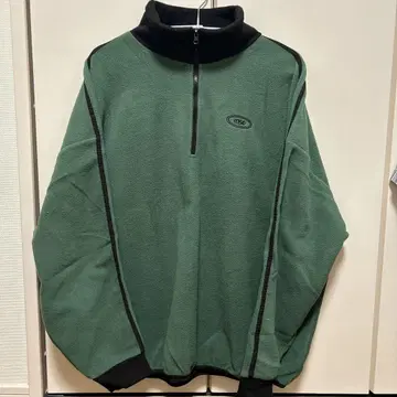 다크 그린 플리스 하프 지퍼