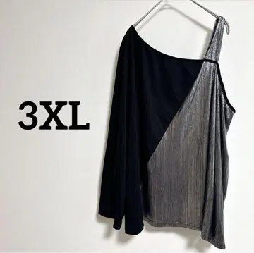[ 새상품급 ] 3XL 비대칭 오프숄더 상의 블랙 x 실버