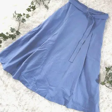 CLEAR IMPRESSION 블루 플레어 스커트 2 고급 허리 벨트