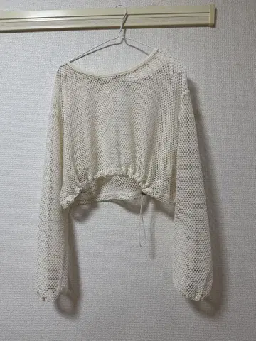 아이보리 메쉬 크롭 상의
