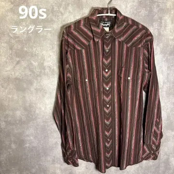 90s Wrangler 웨스턴 셔츠 브라운 스트라이프 빈티지