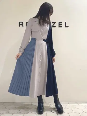 [ 새상품 택 포함 ] redyazel 배색 플리츠 사이드 벨트 원피스