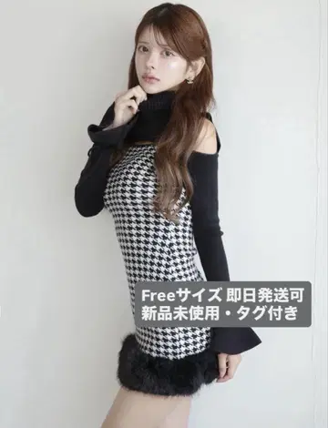 Randy 2way 하운드 투스 퍼 미니 원피스