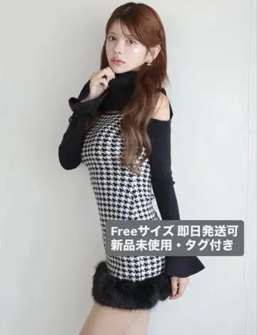 Randy 2way 하운드 투스 퍼 미니 원피스