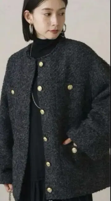 Loungedress 라운지 드레스 노카라 트위드 자켓 그레이