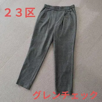 23구 글렌 체크 테이퍼드 슬랙스 팬츠 허리 밴딩 2턱
