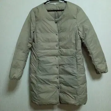 (새상품급) 무인양품 노카라 롱 다운 코트 베이지 넥 포켓터블 M 경량